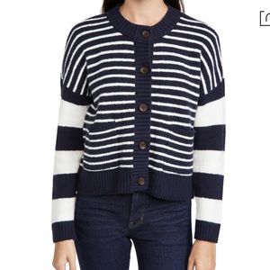 Madewell Colburn Stripe Play Coziest Textured Yarn Cardigan Sweater In Deep Navy